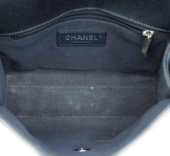 Chanel Navy Blue CC Crumpled Quilted Flap Bag