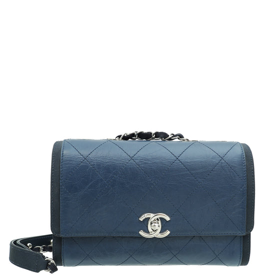 Chanel Navy Blue CC Crumpled Quilted Flap Bag