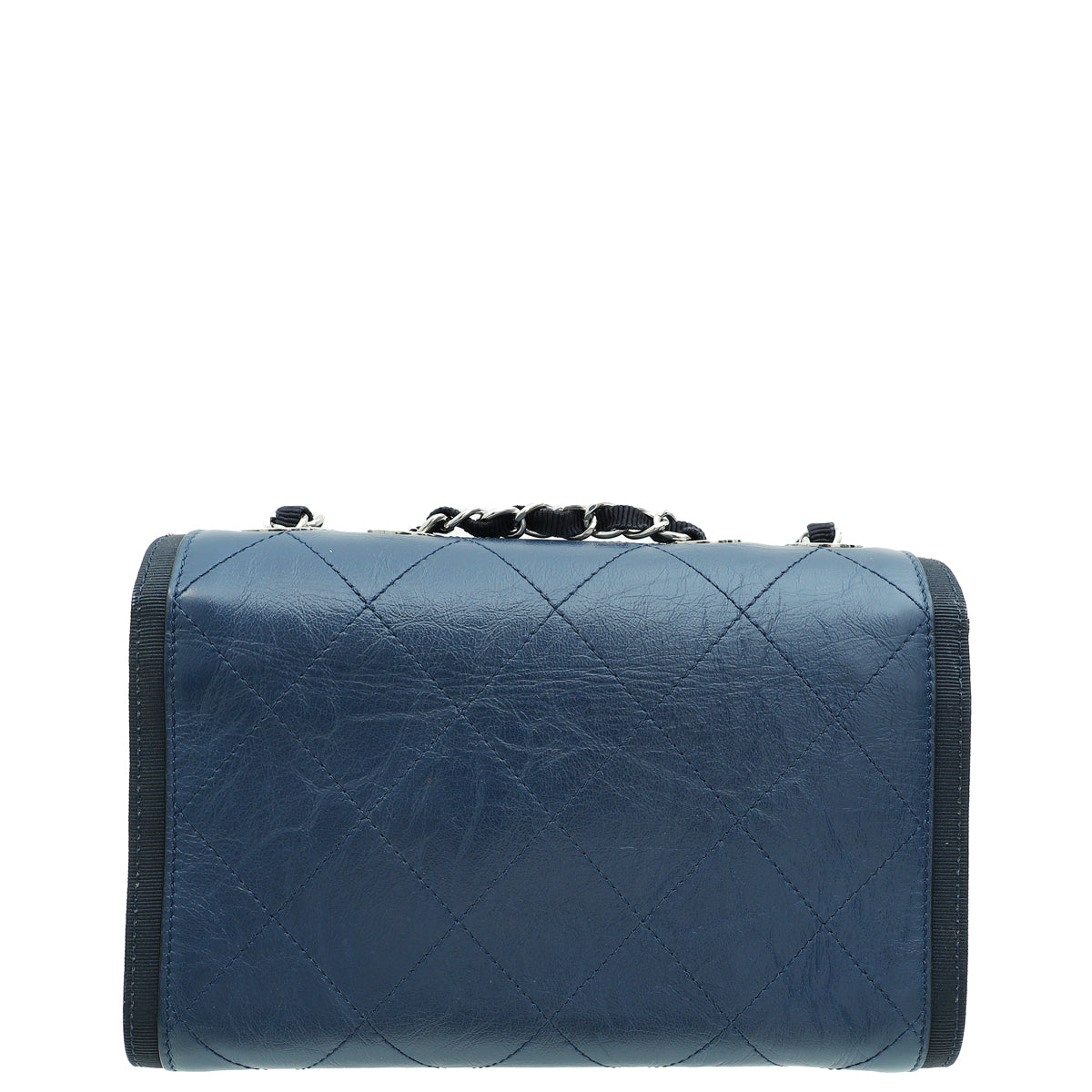 Chanel Navy Blue CC Crumpled Quilted Flap Bag