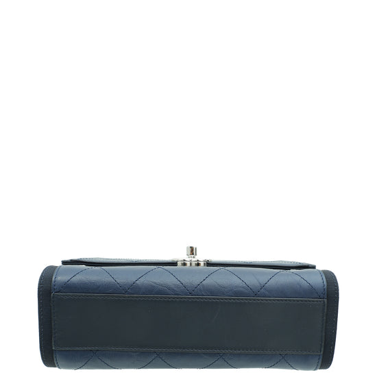 Chanel Navy Blue CC Crumpled Quilted Flap Bag