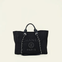Chanel Black Studded Deauville Shopping Tote Bag