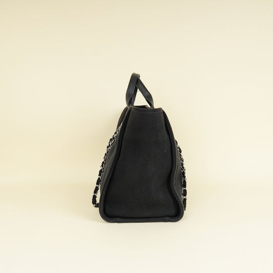 Chanel Black CC Pearl Deauville Mixed Fibers Medium Tote Bag