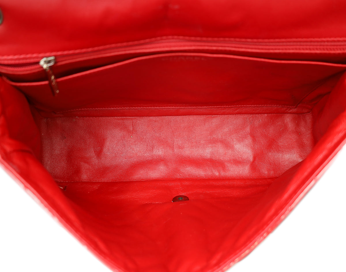 Chanel Red Chevron Classic Single Flap Maxi Bag