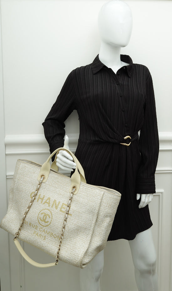 Chanel Tricolor Lurex Boucle Deauville Tote Medium Bag