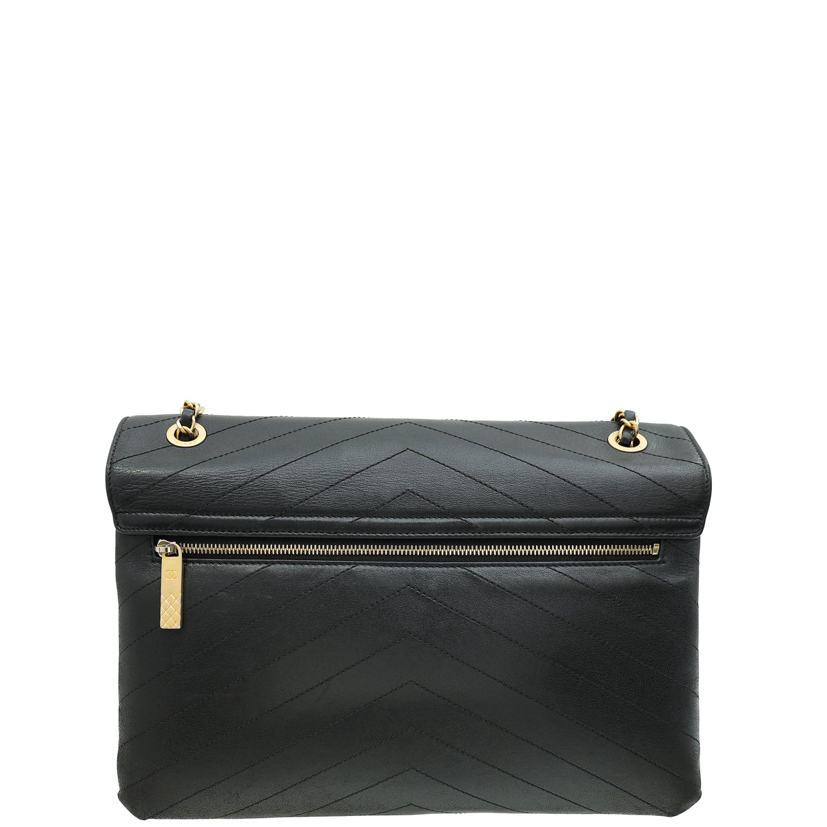 Chanel Black CC Chevron Stitched Large Envelope Flap Bag