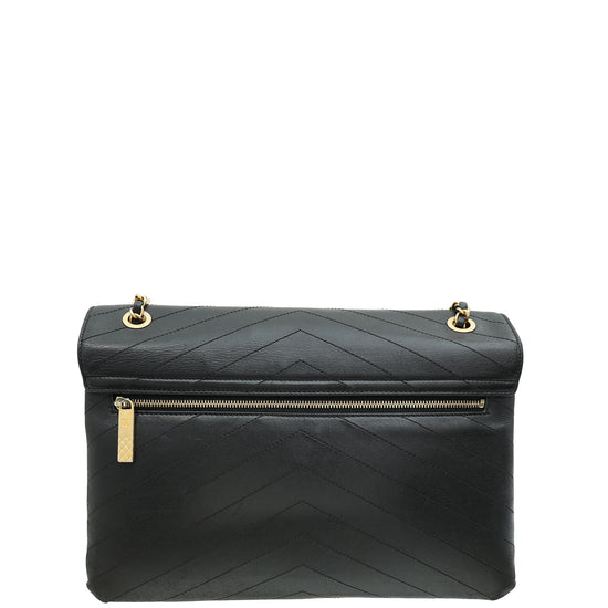Chanel Black CC Chevron Stitched Large Envelope Flap Bag