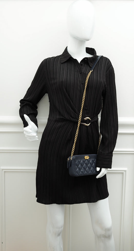 Load image into Gallery viewer, Chanel Navy Blue Le Boy Double Zip Crossbody Bag
