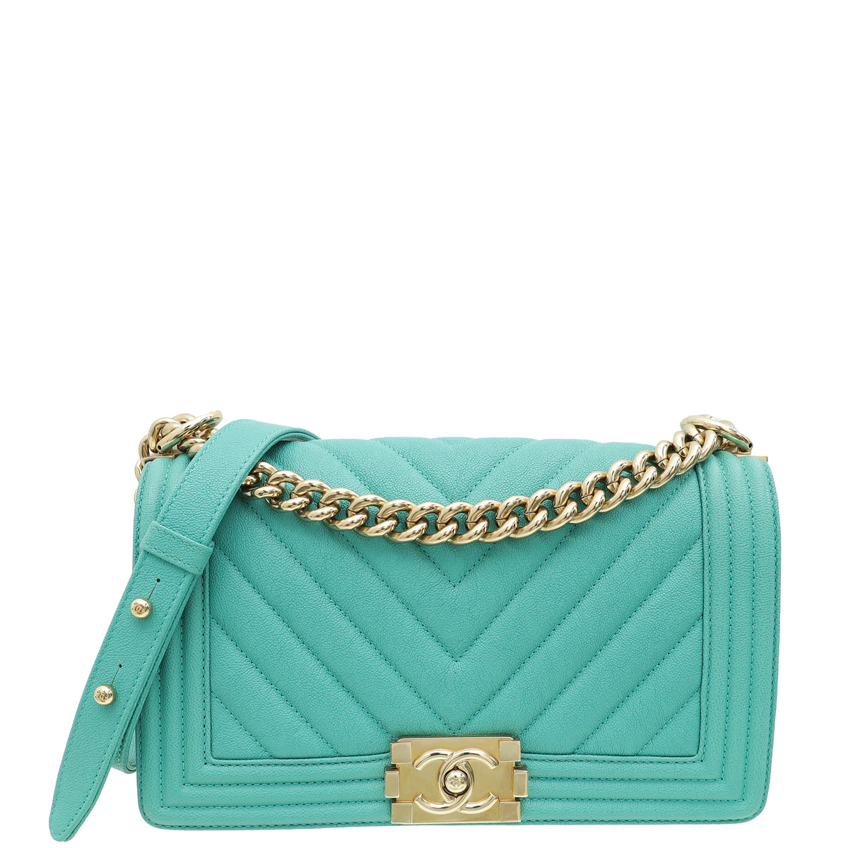 Chanel Aqua Green Le Boy Chevron Medium Flap Bag-Chanel-THE CLOSET