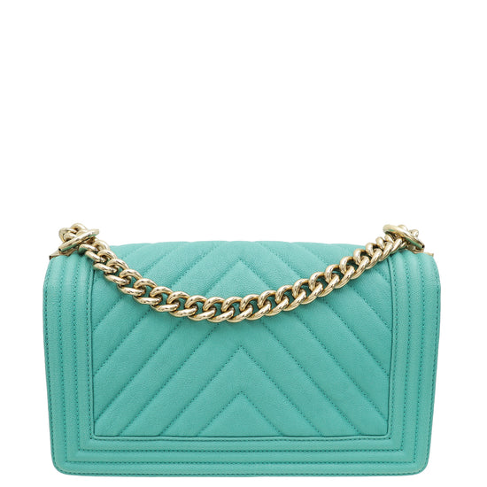 Chanel Aqua Green Le Boy Chevron Medium Flap Bag