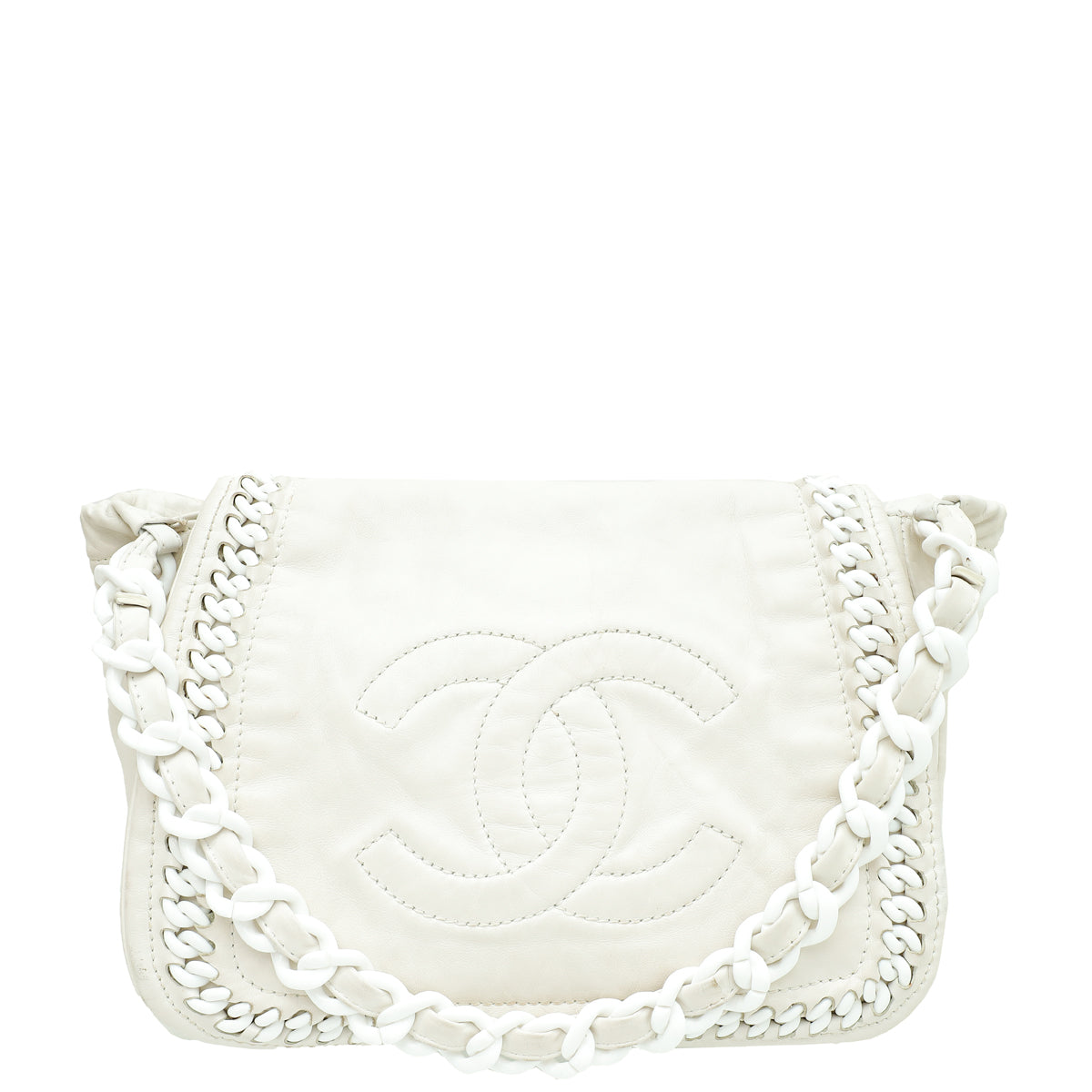 Chanel White CC Luxe Ligne Accordion Flap Bag-Chanel-THE CLOSET