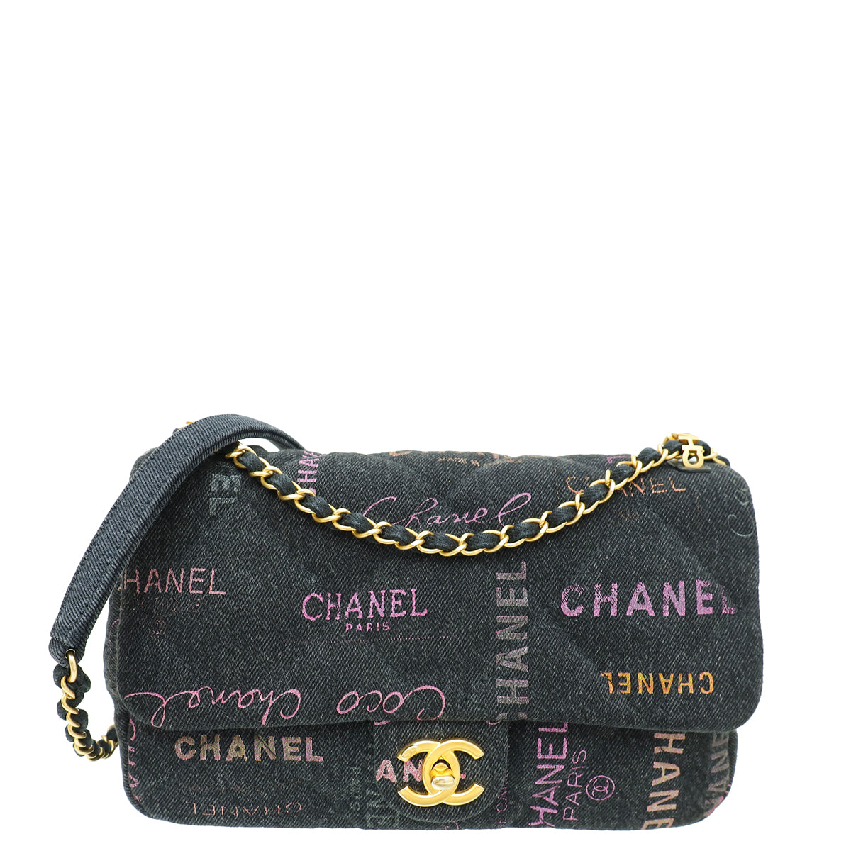 Chanel Black Multicolor CC Denim Logo Print Small Flap Bag-Chanel-THE CLOSET