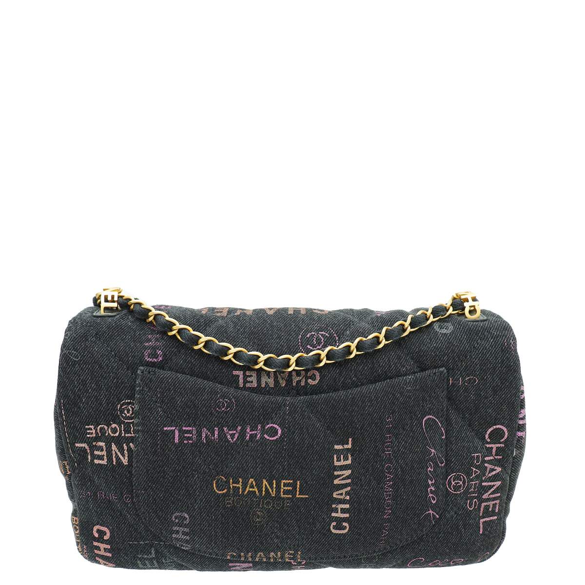 Chanel Black Multicolor CC Denim Logo Print Small Flap Bag-Chanel-THE CLOSET