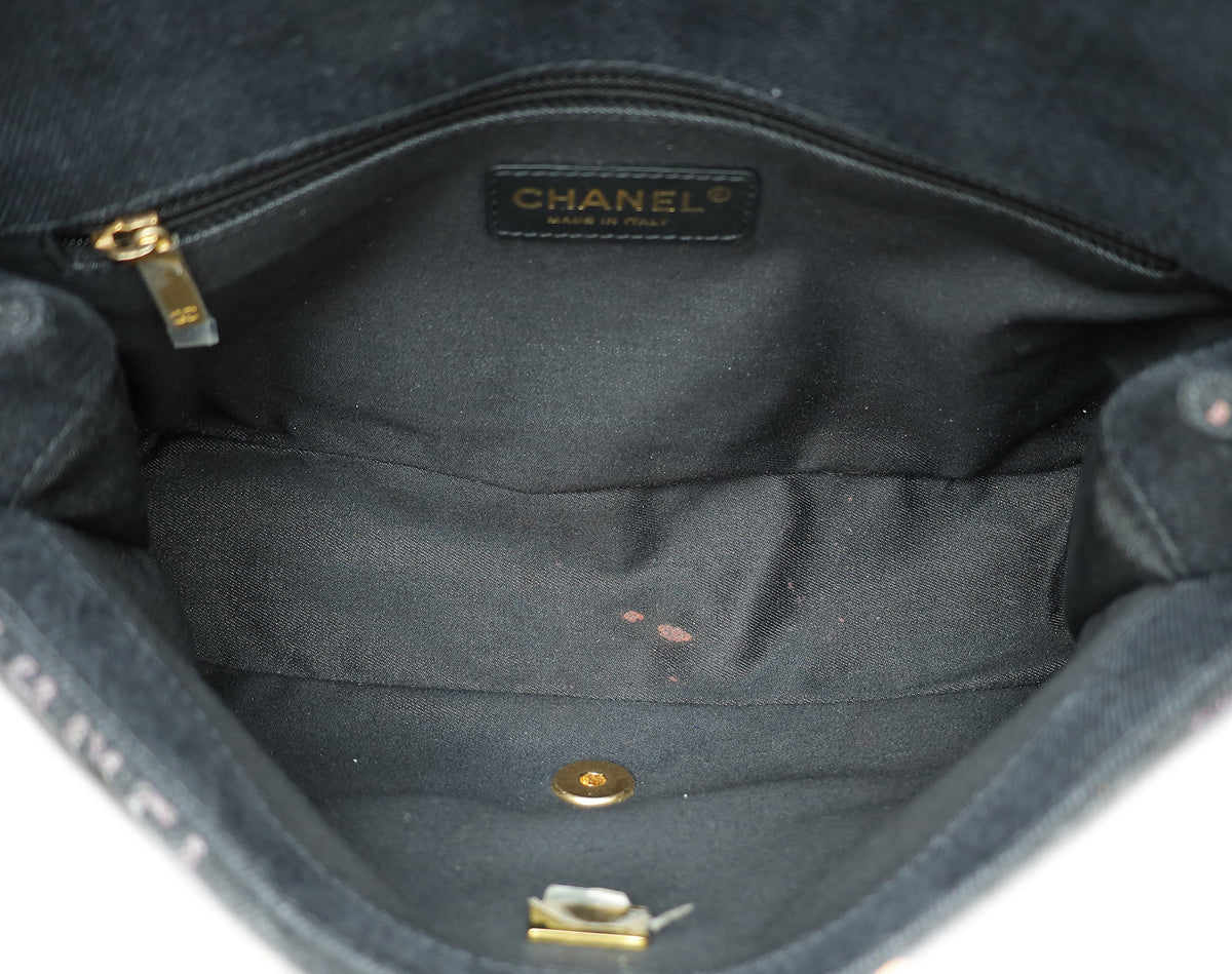 Chanel Black Multicolor CC Denim Logo Print Small Flap Bag