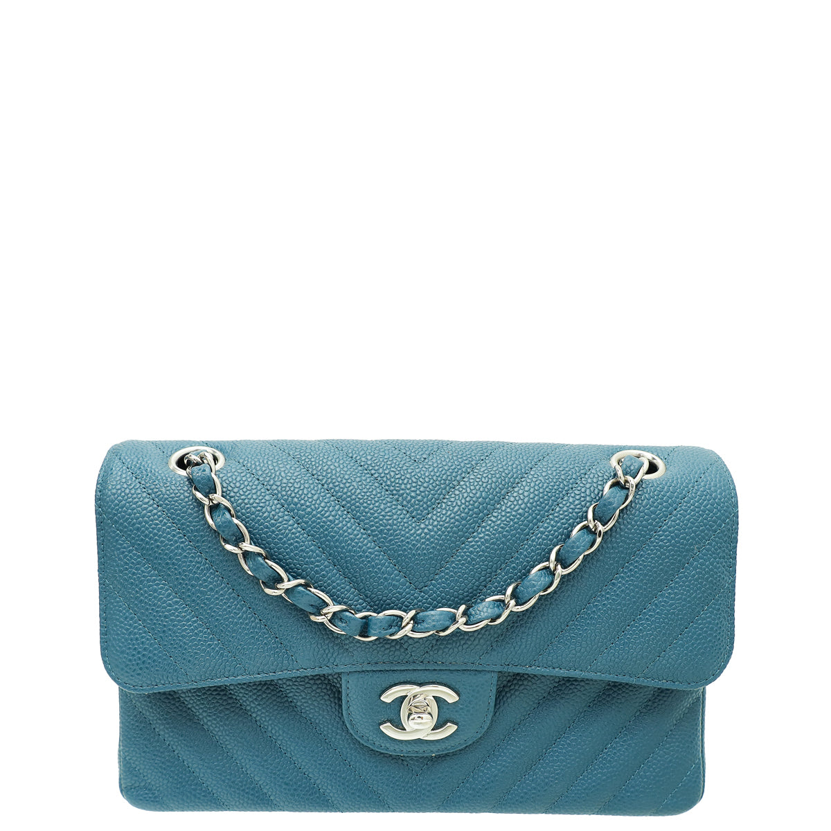 Chanel Teal CC Classic Chevron Double Flap Small Bag-Chanel-THE CLOSET