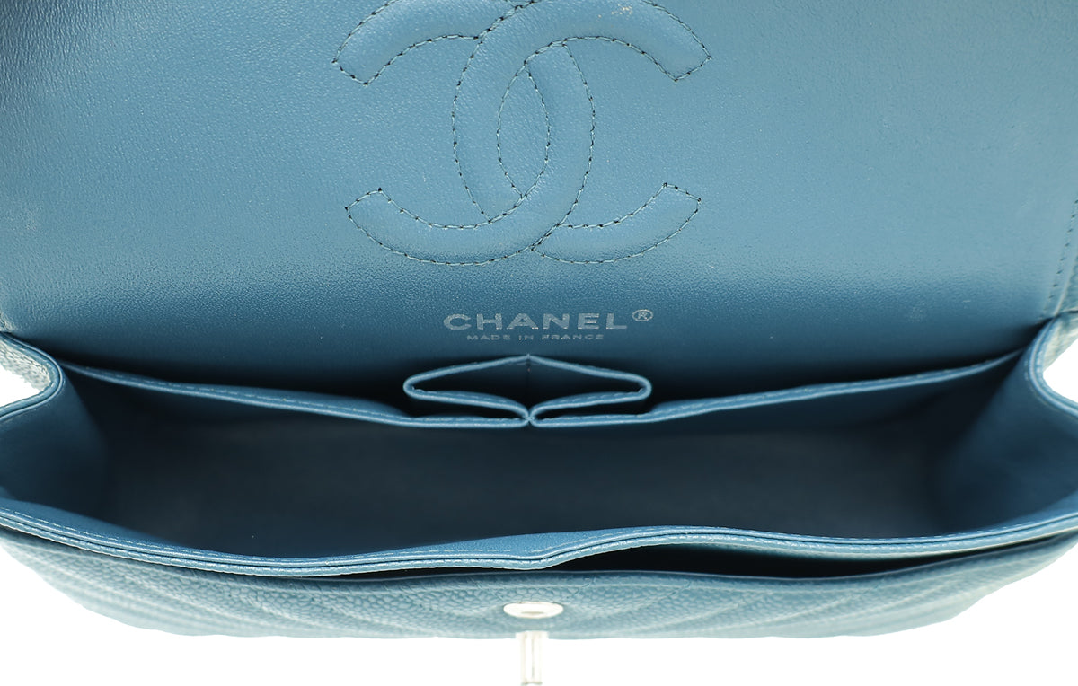Chanel Teal CC Classic Chevron Double Flap Small Bag