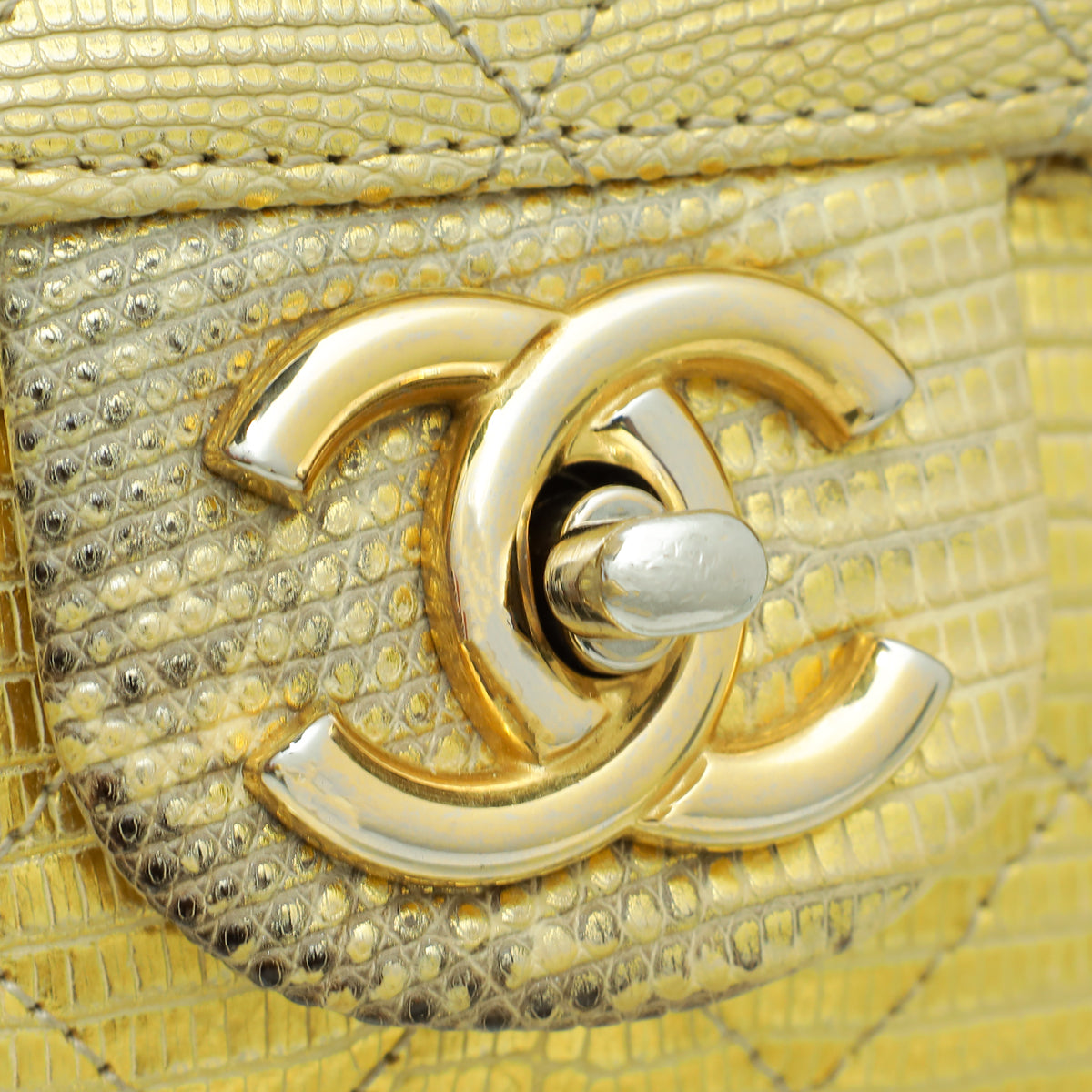 Chanel Gold CC Metallic Lizard Accordion Flap Bag