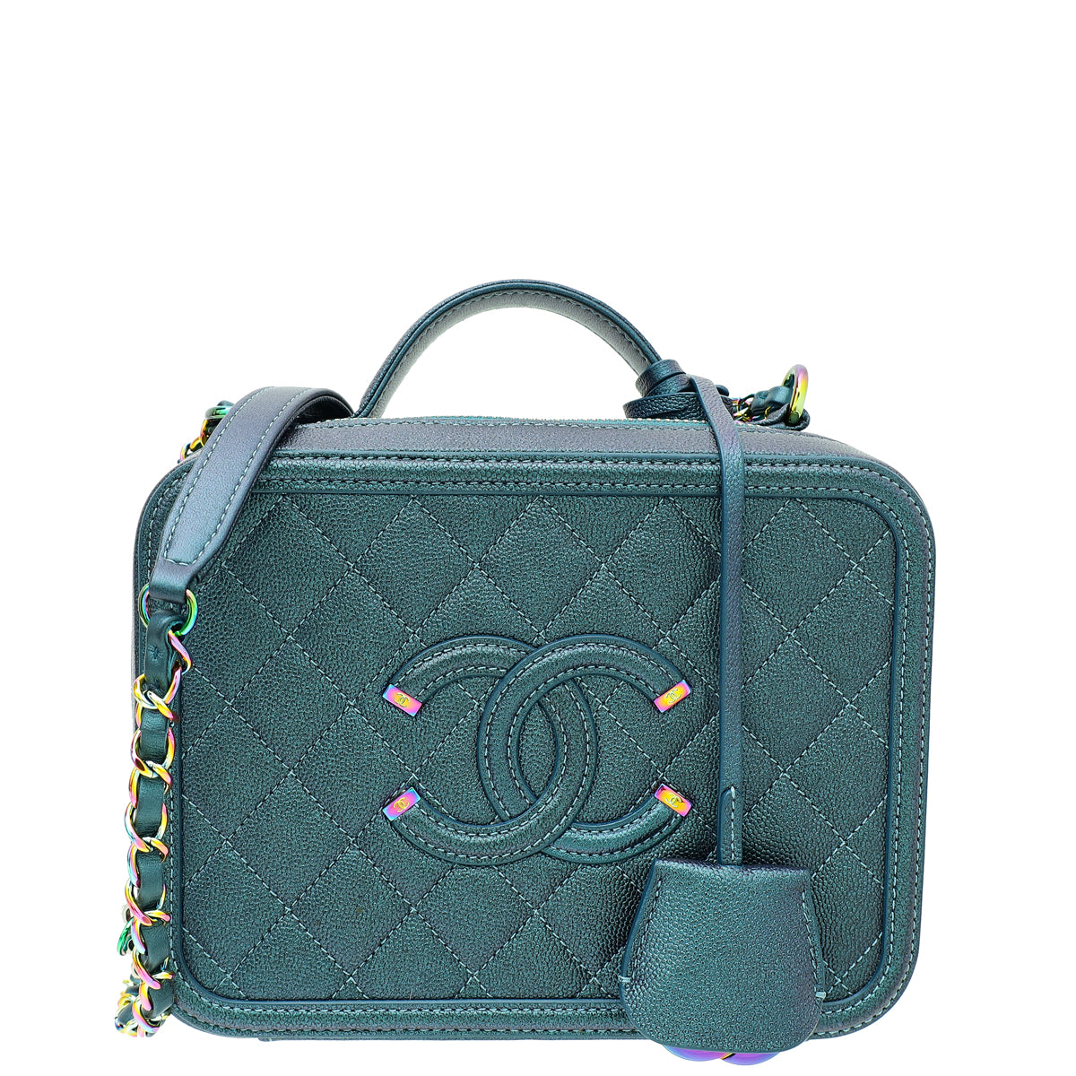 Chanel Metallic Teal Blue CC Filigree Medium Vanity Case-Chanel-THE CLOSET