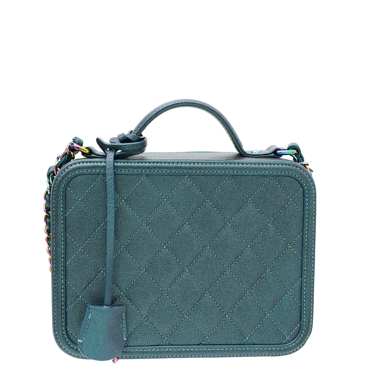 Chanel Metallic Teal Blue CC Filigree Medium Vanity Case-Chanel-THE CLOSET