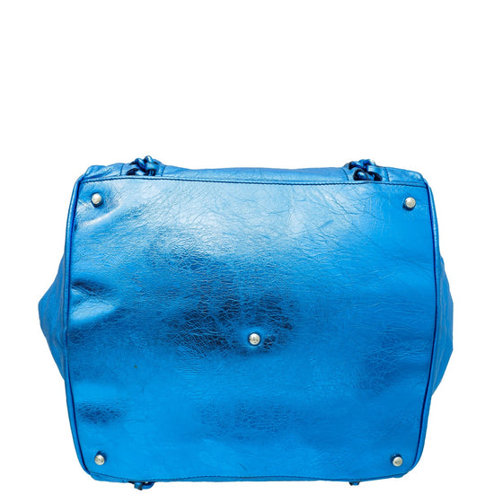 Chanel Metallic Blue Modern Chain Tote Bag