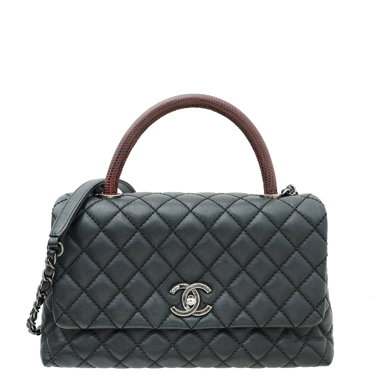 Chanel Black CC Coco Handle Lizard Top Handle Bag