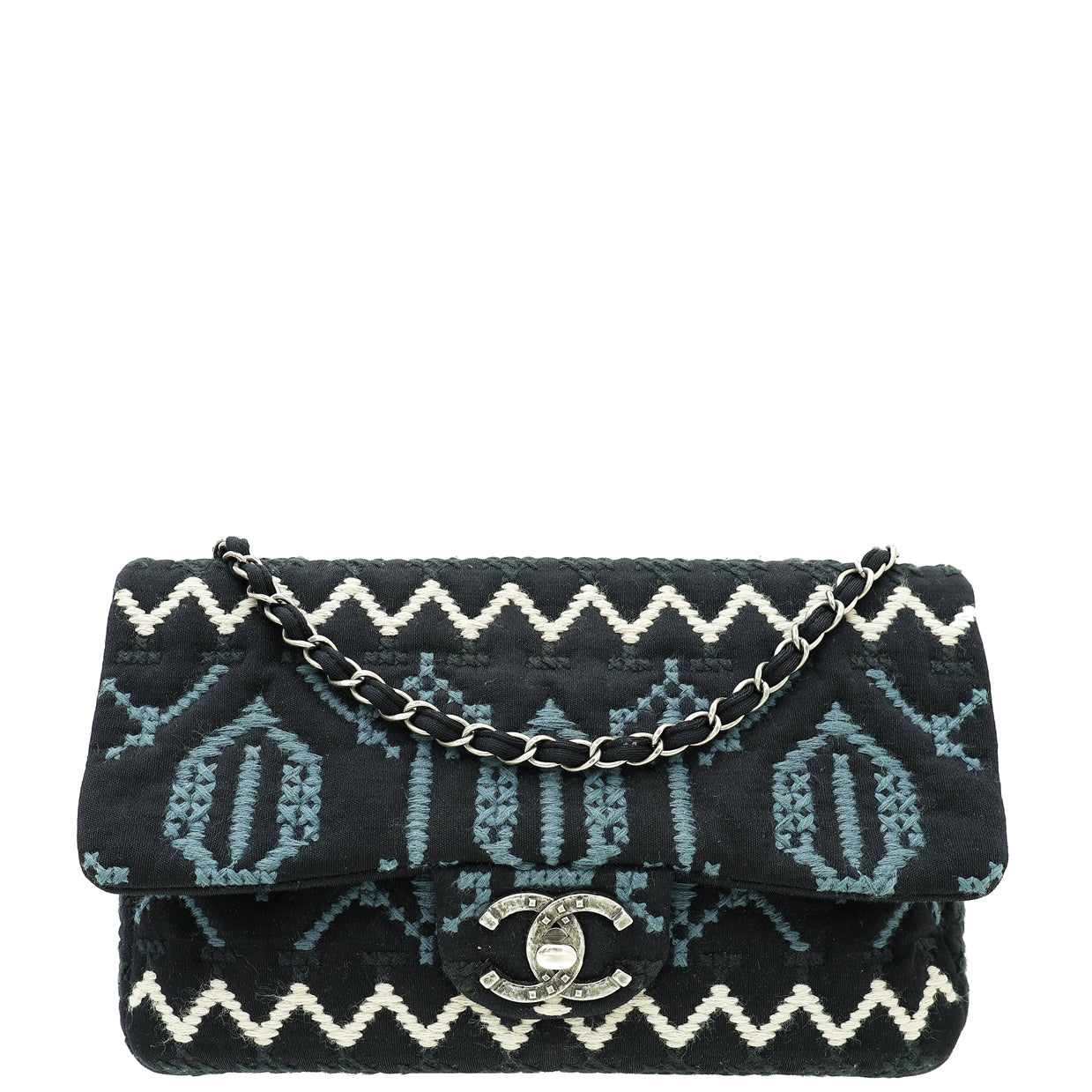Chanel Bicolor CC Classic Jersey Paris-Dallas Embroidered Single Flap Bag