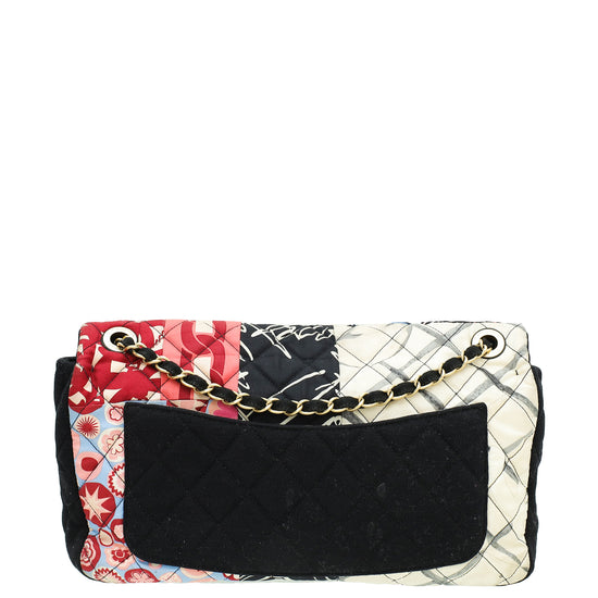 Chanel Black Multicolor Fabric Patchwork Flap Bag