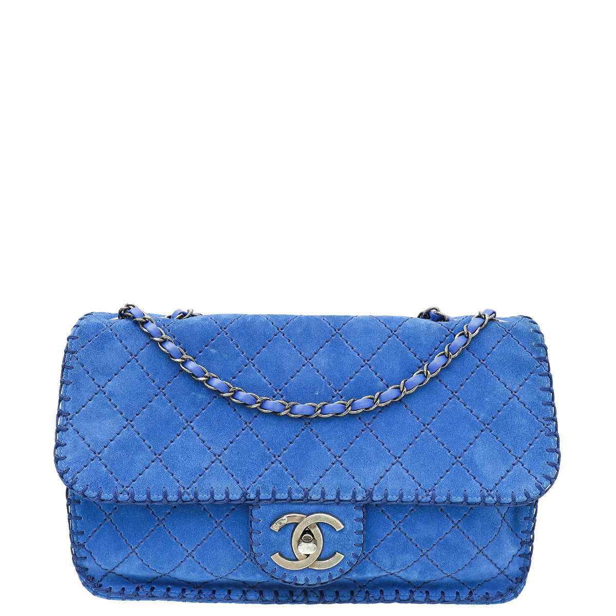 Chanel Royal Blue Suede Whipstitch Flap Jumbo Bag-Chanel-THE CLOSET