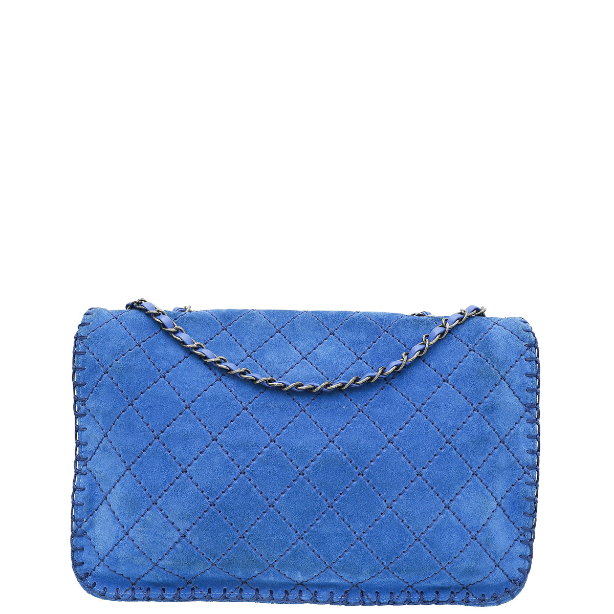 Chanel Royal Blue Suede Whipstitch Flap Jumbo Bag