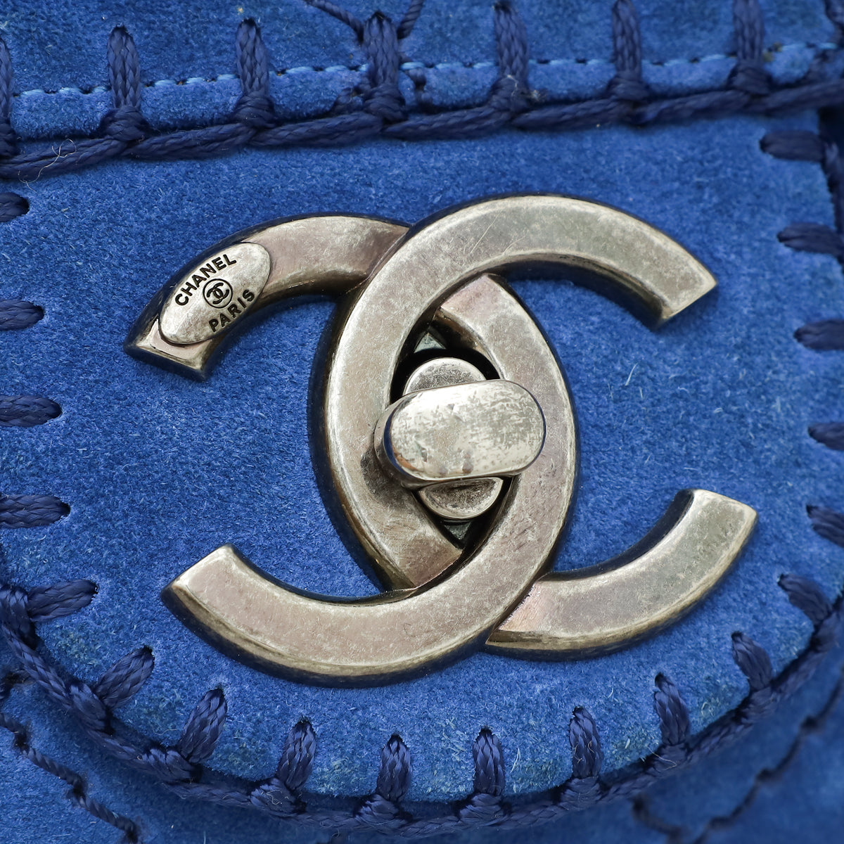 Chanel Royal Blue Suede Whipstitch Flap Jumbo Bag