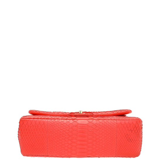 Chanel Red Python Classic Double Flap Jumbo Bag