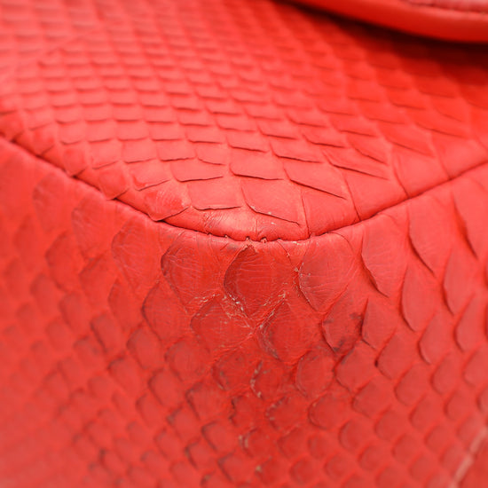 Chanel Red Python Classic Double Flap Jumbo Bag