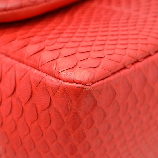 Chanel Red Python Classic Double Flap Jumbo Bag