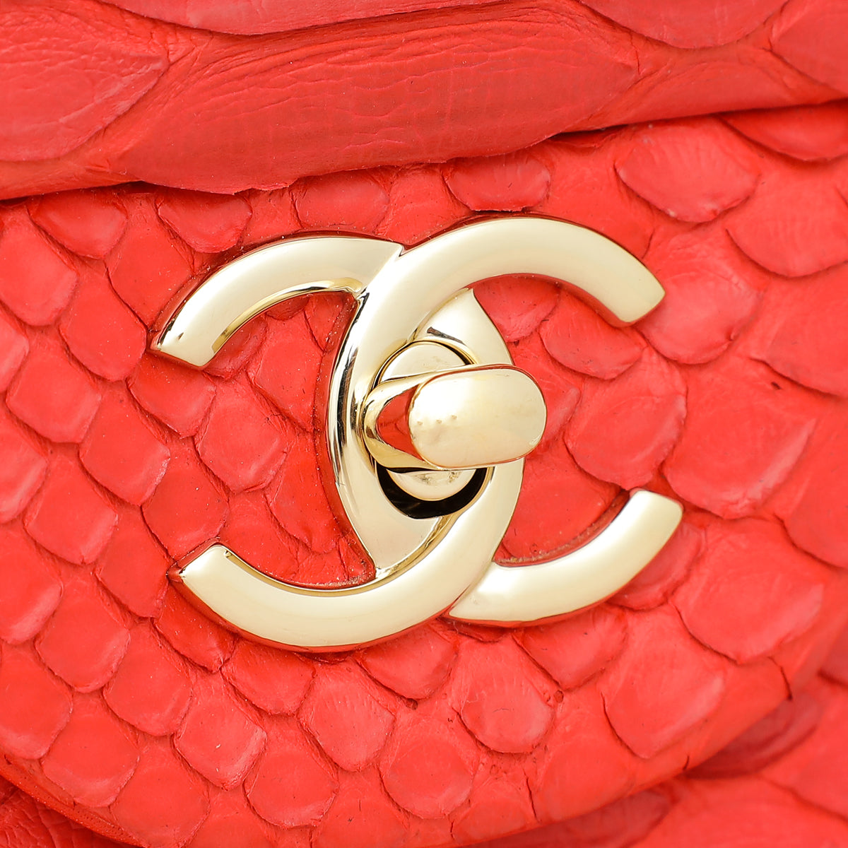 Chanel Red Python Classic Double Flap Jumbo Bag