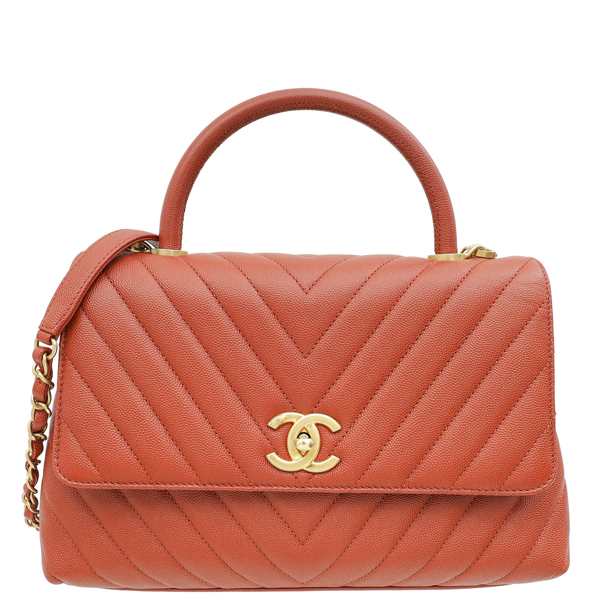 Chanel Rust Orange Chevron Coco Handle Bag-Chanel-THE CLOSET