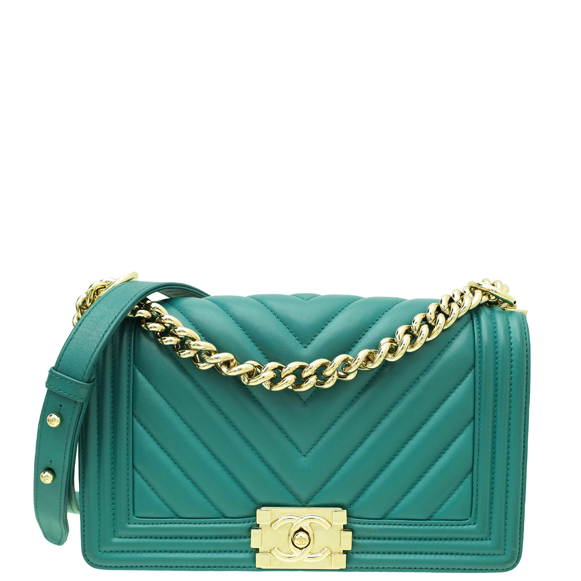 Chanel Teal Le Boy Chevron Medium Bag