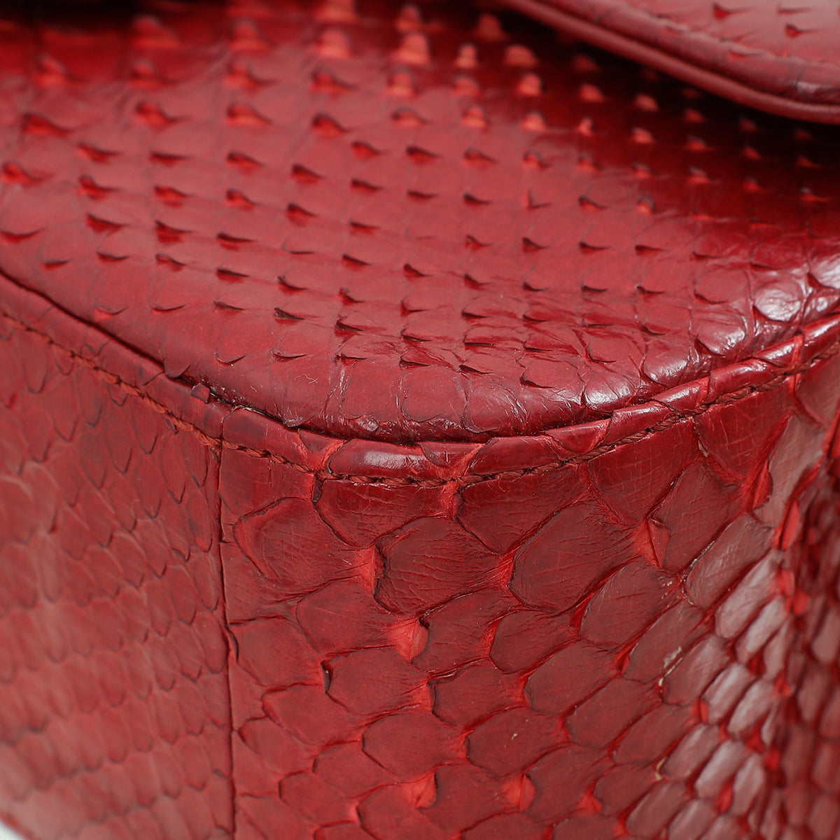 Chanel Red Classic Python Mini Rectangular Flap Bag