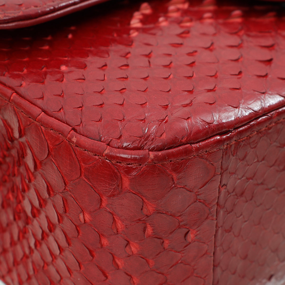 Chanel Red Classic Python Mini Rectangular Flap Bag