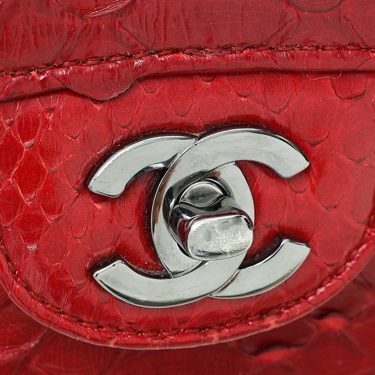 Chanel Red Classic Python Mini Rectangular Flap Bag