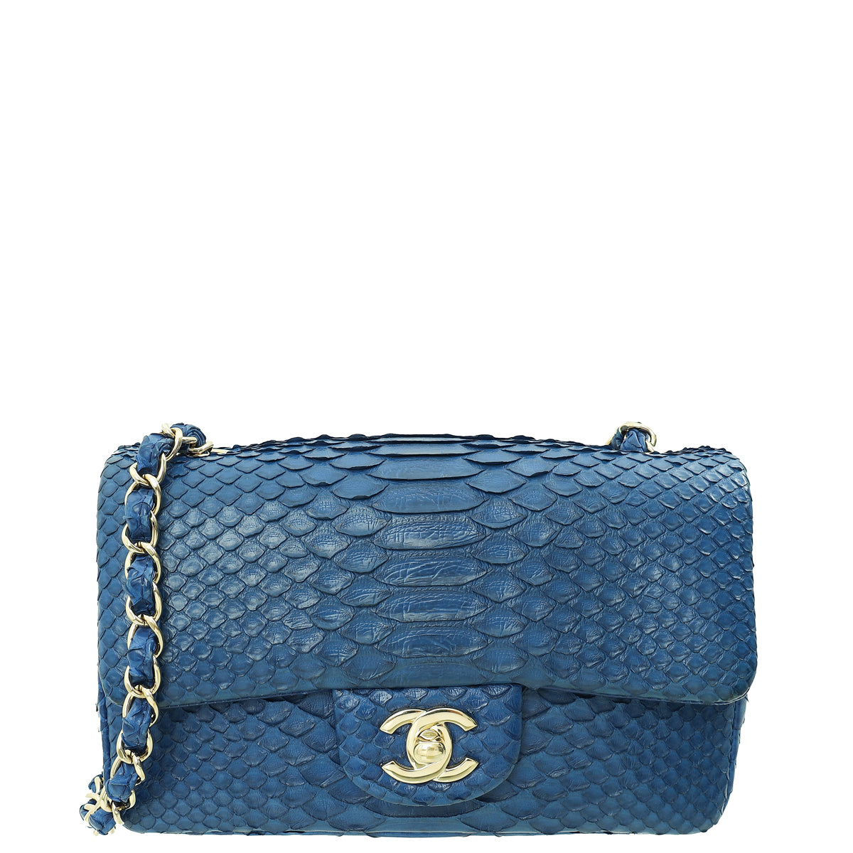 Chanel Blue Classic Python Mini Rectangular Flap Bag