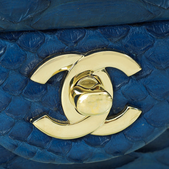 Chanel Blue Classic Python Mini Rectangular Flap Bag