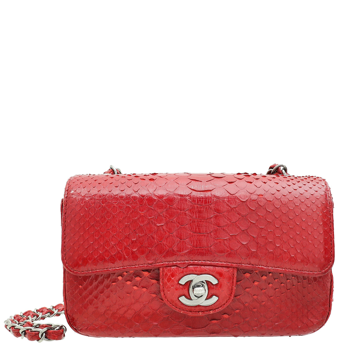 Chanel Red Classic Python Mini Rectangular Flap Bag-Chanel-THE CLOSET