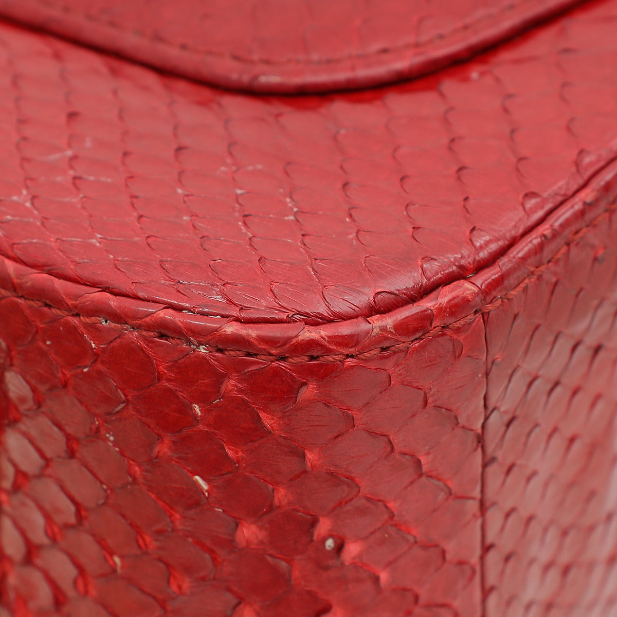 Chanel Red Classic Python Mini Rectangular Flap Bag