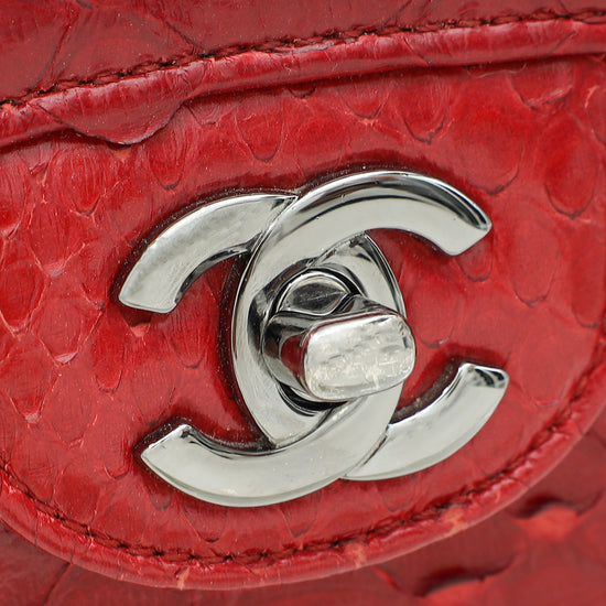 Load image into Gallery viewer, Chanel Red Classic Python Mini Rectangular Flap Bag

