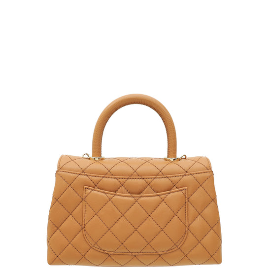 Chanel Caramel Brown CC Coco Lizard Handle Small Bag