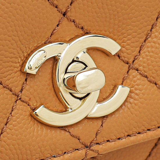 Chanel Caramel Brown CC Coco Lizard Handle Small Bag