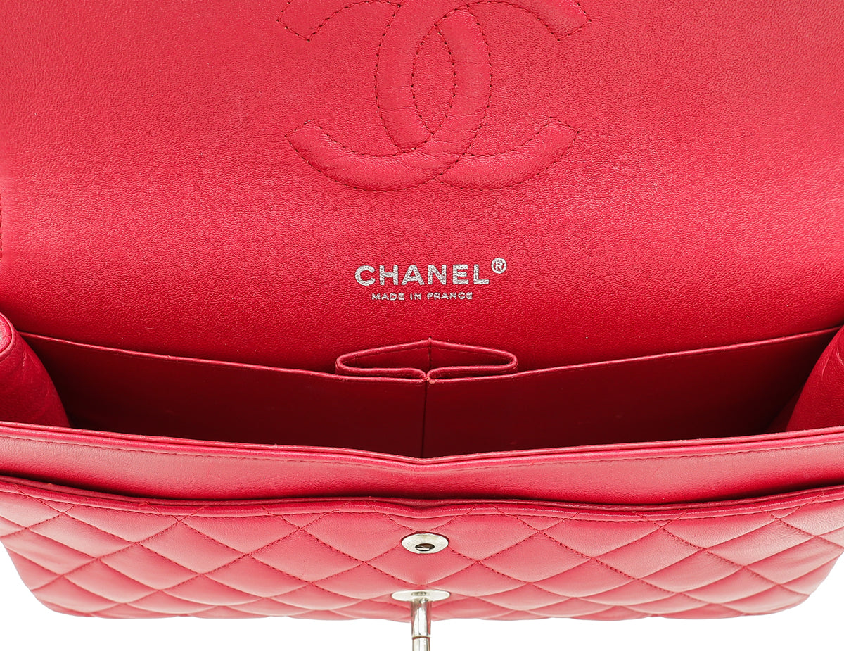 Chanel Raspberry CC Classic Double Flap Medium Bag