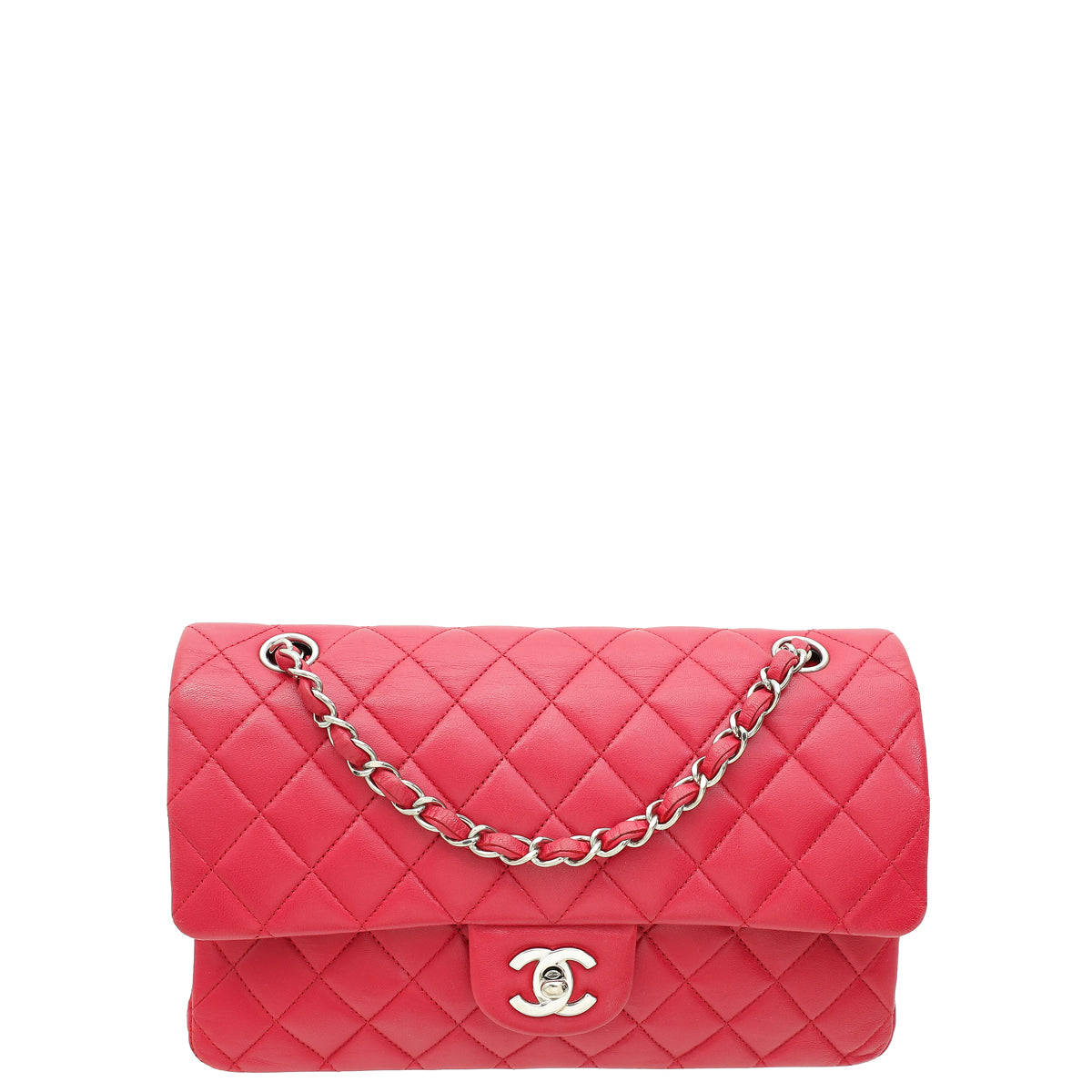 Chanel Raspberry CC Classic Double Flap Medium Bag