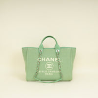 Chanel Green CC Deauville Mix Fabric Medium Tote Bag