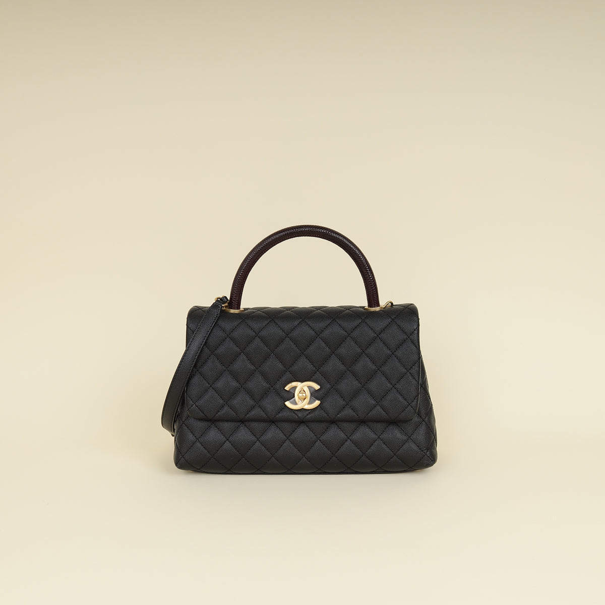 Chanel Black CC Coco Handle Caviar Bag with Lizard Handle-Chanel-THE CLOSET