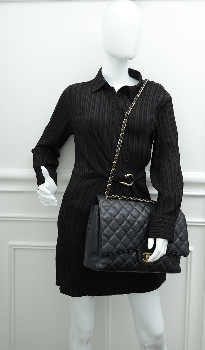 Chanel Black CC Classic Double Flap Maxi Bag